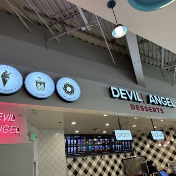 Devil & Angel Desserts - neon signs above the counter - Desserts Near Me - Bakersfield, California