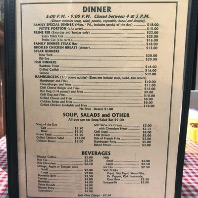 Menu photo 4 Kennedy Meadows Resort Restaurant Pinecrest, CA
