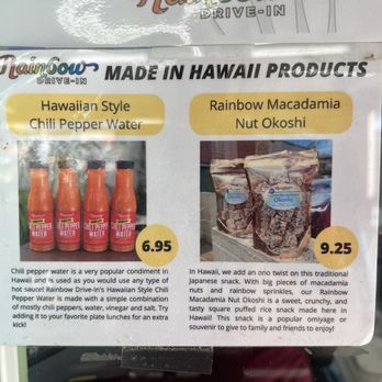 Rainbow Drive-In - Chilli Pepper Water and Rainbow Macadamia Nut Okoshi - Hawaiian Near Me - Honolulu, Hawaii