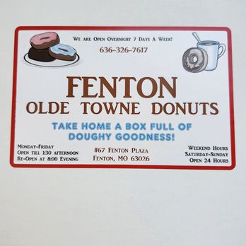 Olde Towne Donuts - Open in the evening and 24 hours on weekends? This place is the bomb! - Donuts Near Me - Fenton, Missouri Olde Towne Donuts - Open in the evening and 24 hours on weekends? This place is the bomb! - Donuts Near Me - Fenton, Missouri