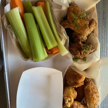 Fire Wings - From top left in clockwise order: Veggie sticks, Dragon wings, Malaysian Curry wings - Sandwiches Near Me - San Jose, California