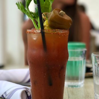 Driftwood Kitchen - BLOODY PIRATES of the DRIFTWOOD KITCHEN!  Tasty Ancho Reyes House Bloody Mary Mix, Chile-Lime Salt Rim = $14 + $4 for a BLOODY Double! - Seafood Near Me - Laguna Beach, California