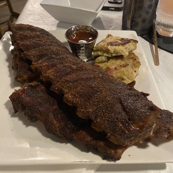 Salt 64 - Dry rub ribs with potatoe cakes - New American Near Me - Oak Island, North Carolina Salt 64 - Dry rub ribs with potatoe cakes - New American Near Me - Oak Island, North Carolina