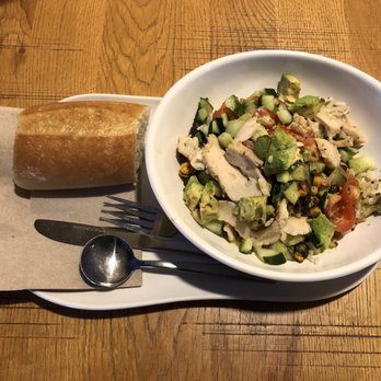 Panera Bread - Baja Bowl w/Chicken + baguette (brown rice, quinoa, grilled chicken, black bean, corn salsa, salsa verde, tomatoes, cucumbers, + avocado.) - Sandwiches Near Me - Vienna, Virginia