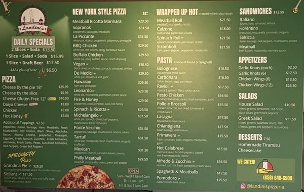 Menu photo 1 Landini's Pizzeria San Diego, CA Menu photo 1 Landini's Pizzeria San Diego, CA
