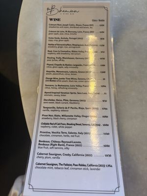 Menu photo 1 The Bohemian: A Wine Bar Charlotte, NC Menu photo 1 The Bohemian: A Wine Bar Charlotte, NC