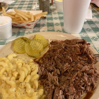 Triple R Barbecue - Pork and Brisket. I would pass on the Mac-n-cheese - Barbeque Near Me - Whitewright, Texas