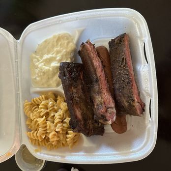 Miss Phyllis Pit BBQ - 2 Meat Plate (jalapeño/cheeses sausage & ribs) - Food Trucks Near Me - Terrell , Texas