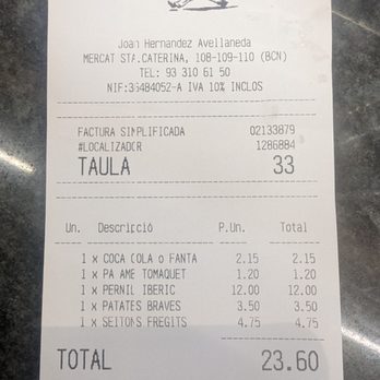 Bar Joan - La cuenta - Spanish Near Me - Barcelona, B