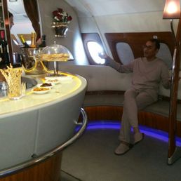 Emirates A380's bar and lounge. Deserts are delicious. Stewardesses are very well trained, quite gracefully poised. Thanks Wright Brothers!