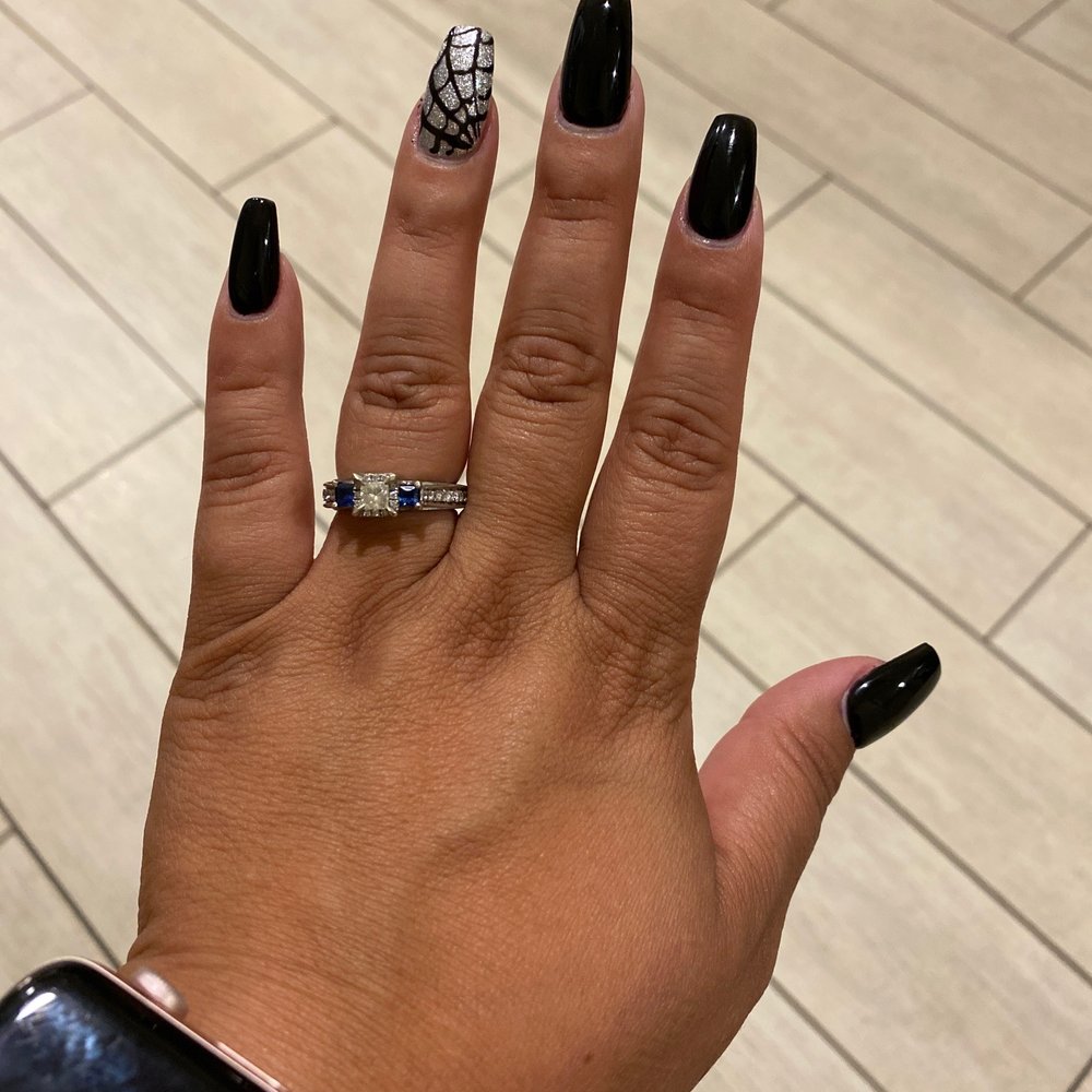 Halloween nails. Black coffin with spider web. Halloween nails. Black coffin with spider web.