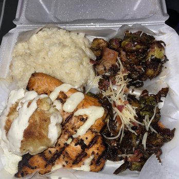 Fat City Kitchen - Anchorage Salmon (omitted mushrooms from risotto and substituted brussels sprouts instead of green beans), - American Near Me - Alexandria, Virginia Fat City Kitchen - Anchorage Salmon (omitted mushrooms from risotto and substituted brussels sprouts instead of green beans), - American Near Me - Alexandria, Virginia