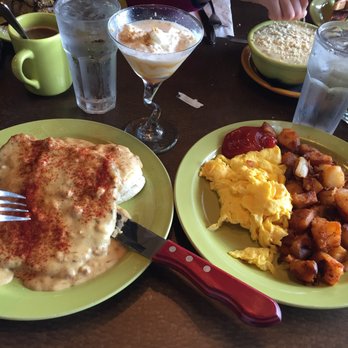 Hashes & Brews - Country chicken fried steak on biscuits, and country potatoes and scrambled eggs on the next plate. - Bars Near Me - San Bruno, California Hashes & Brews - Country chicken fried steak on biscuits, and country potatoes and scrambled eggs on the next plate. - Bars Near Me - San Bruno, California