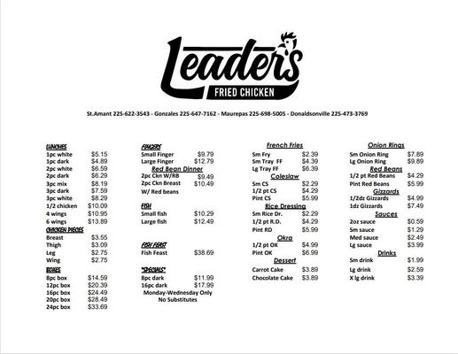 Menu photo 1 Leader's Fried Chicken Gonzales, LA Menu photo 1 Leader's Fried Chicken Gonzales, LA
