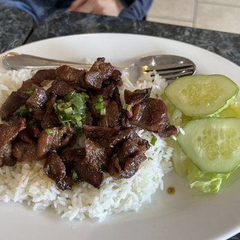 Pho 45 - a plate of rice, beef and cucumber - Vietnamese Near Me - Houston, Texas Pho 45 - a plate of rice, beef and cucumber - Vietnamese Near Me - Houston, Texas