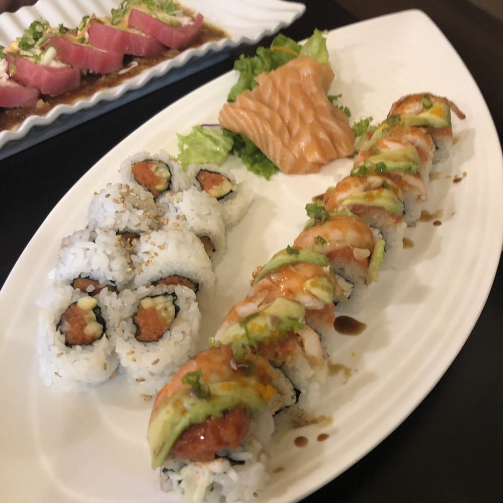 Sushi Teri - Tiger roll, salmon sashimi and spicy tuna cut roll - Japanese Near Me - Costa Mesa, California Sushi Teri - Tiger roll, salmon sashimi and spicy tuna cut roll - Japanese Near Me - Costa Mesa, California
