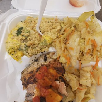 Tastee Spoon - Jerk salmon, cabbage, and broccoli cheese rice - Caribbean Near Me - Dunwoody, Georgia Tastee Spoon - Jerk salmon, cabbage, and broccoli cheese rice - Caribbean Near Me - Dunwoody, Georgia