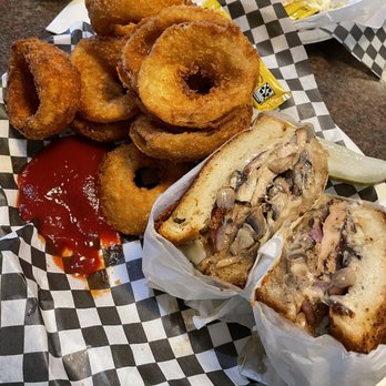 Paul's Place - Chicken mushroom sandwich and onion rings. - Diners Near Me - Orange, California