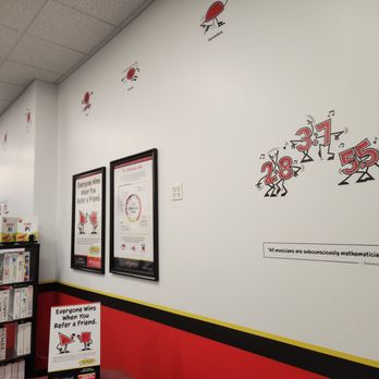 Mathnasium - Lobby - Wall decorated with stickers of musical notes and numbers, including a quote about musicians and mathematicians, at Mathnasium in Denver. - Tutoring Centers Near Me - Denver, Colorado