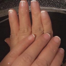 Gel French tip on natural nails. My bails are super short but she managed to work with me! I love how cute they turned out Gel French tip on natural nails. My bails are super short but she managed to work with me! I love how cute they turned out
