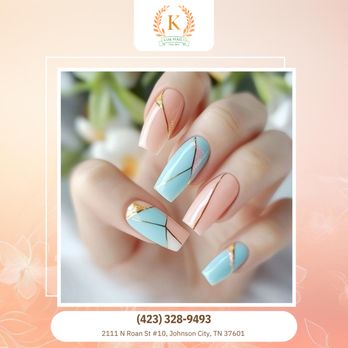 Kim Nails - Modern geometric patterns in fresh mint and peach tones. A creative look for those who love clean lines. Book your slot now! - Nail Salons Near Me - Johnson City, Tennessee Kim Nails - Modern geometric patterns in fresh mint and peach tones. A creative look for those who love clean lines. Book your slot now! - Nail Salons Near Me - Johnson City, Tennessee
