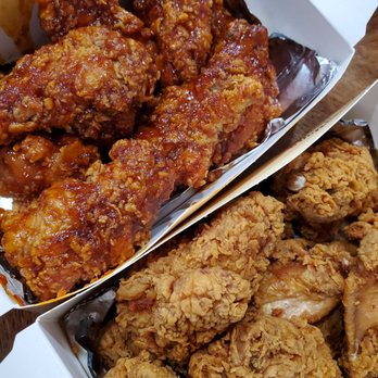 Chicken Pocha - From left to right: garlic soy tikkudak and snow onion wings (sliced onions and snow onion sauce are packaged separately) - Chicken Wings Near Me - Germantown, Maryland