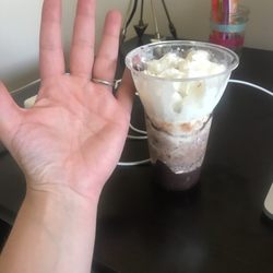 Baskin Robbin - Sundae...$5.99 and my hand for comparison. Wayyyyyy overpriced