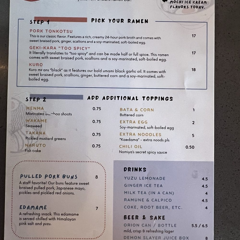 Nomiya - Menu - Ramen Near Me - New Orleans, Louisiana Nomiya - Menu - Ramen Near Me - New Orleans, Louisiana