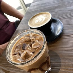 Iced mocha Drogata with oat milk and cappuccino