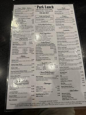 Menu photo 1 The Park Lunch Newburyport, MA Menu photo 1 The Park Lunch Newburyport, MA