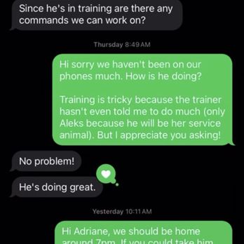 Pet Stability - Text thread between Adriane and my Fiancé: 1 - Pet Sitting Near Me - Littleton, Colorado Pet Stability - Text thread between Adriane and my Fiancé: 1 - Pet Sitting Near Me - Littleton, Colorado