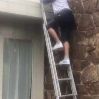 Mr Gutter - Me climbing to check it out. Gutters condition when I was told they were completely clogged and needed complete replacement for thousands. - Gutter Services Near Me - Oklahoma City, Oklahoma Mr Gutter - Me climbing to check it out. Gutters condition when I was told they were completely clogged and needed complete replacement for thousands. - Gutter Services Near Me - Oklahoma City, Oklahoma