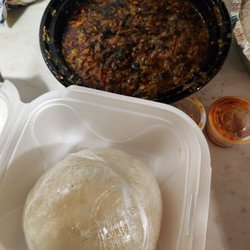 Egusi stew and fufu plantain
