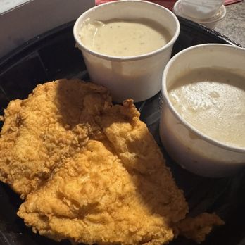 Texas Roadhouse - Chicken Country Fried Chicken, with gravy and gravy on my mashed potatoes even though I ordered them PLAIN! - Steakhouses Near Me - Topeka, Kansas