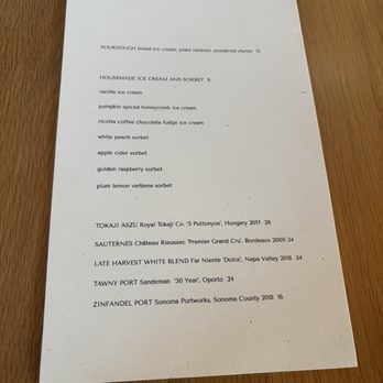 Bear at Stanly Ranch - Dessert menu - New American Near Me - Napa, California