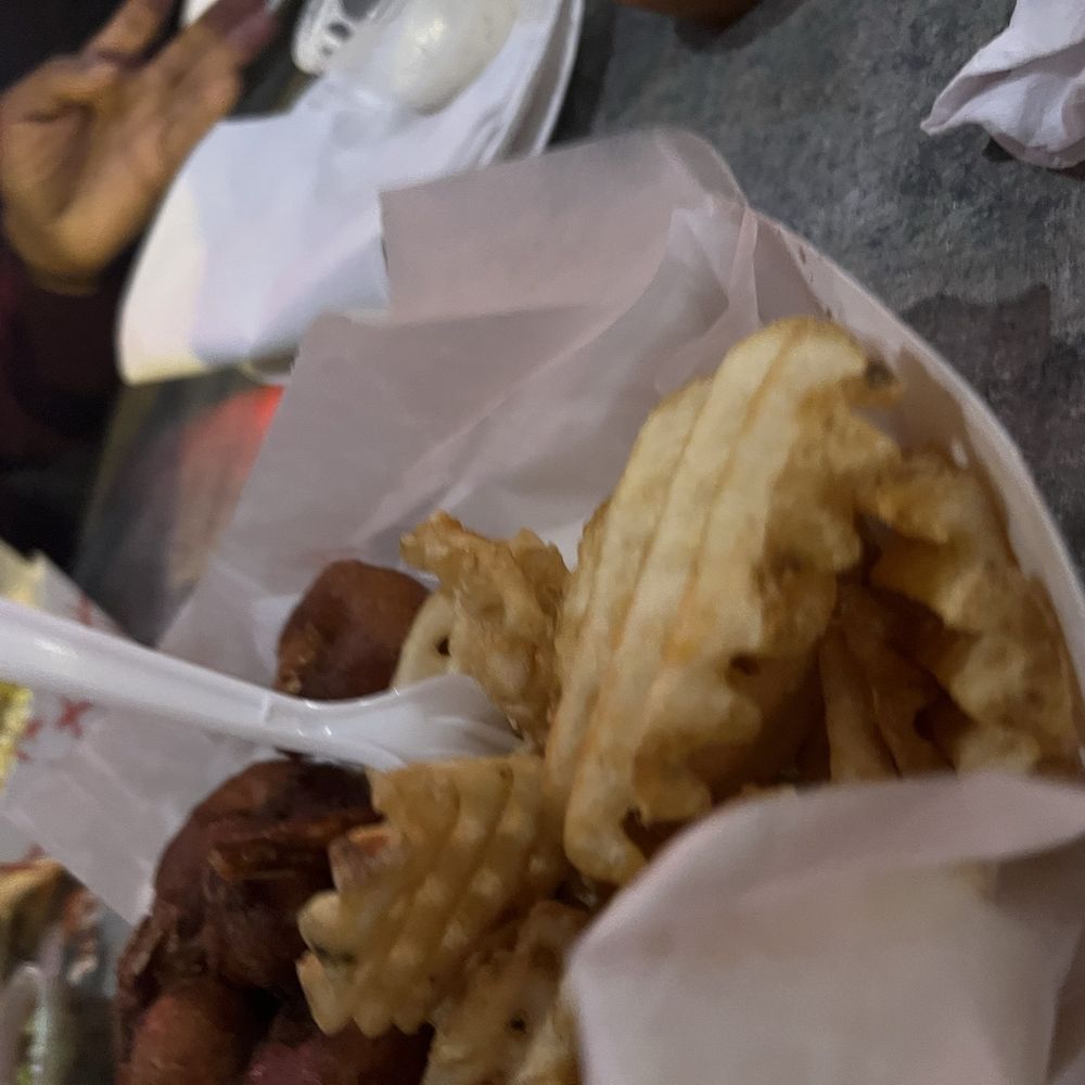 Pinky's Westside Grill - Corn Dog Shrimp (bad pic, sorry!) - Burgers Near Me - Charlotte, North Carolina