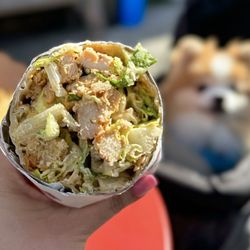 Mama's Luncheonette - Chopped Caesar Salad Wrap w/ lemon pepper crusted chicken, lettuce, parm, delia fattoria croutons | $18 (sub chips for fries)