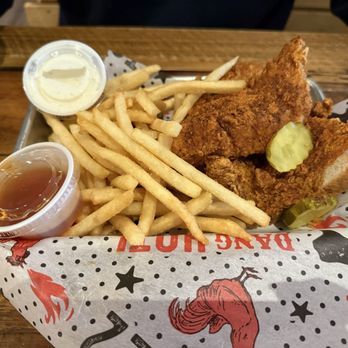 Tumble 22 - 3 Piece Tender (dang it hot) w/ Fries - American Near Me - Austin, Texas Tumble 22 - 3 Piece Tender (dang it hot) w/ Fries - American Near Me - Austin, Texas
