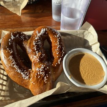 Stormy Mountain Brewing - Huge pretzel with cheese sauce dip...they also have various mustards! - Breweries Near Me - Chelan, Washington Stormy Mountain Brewing - Huge pretzel with cheese sauce dip...they also have various mustards! - Breweries Near Me - Chelan, Washington