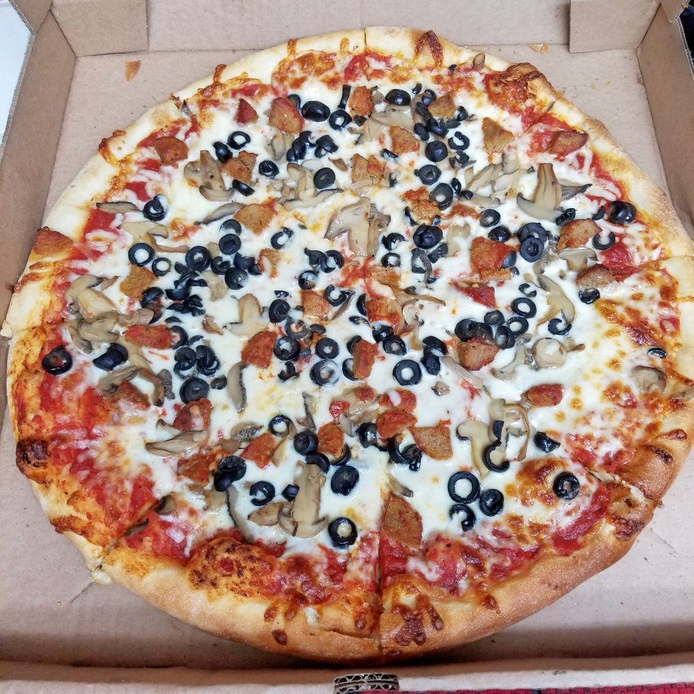 Graziano's Pizzaria - Meatball, Mushrooms, Olives...you can almost count the number of meatball pieces on one hand. - Pizza Near Me - Oceanside, California