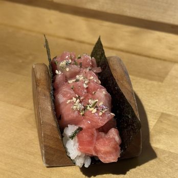 Sugo Hand Roll Bar - Bluefin Tuna Otoro roll - Sushi Bars Near Me - Seattle, Washington Sugo Hand Roll Bar - Bluefin Tuna Otoro roll - Sushi Bars Near Me - Seattle, Washington
