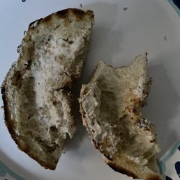 A bagel with cream cheese.