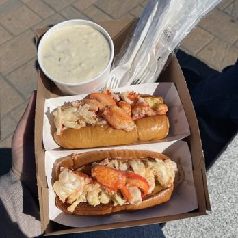 Frenchman Bay Lobster Rolls - Two hot rolls and a cup of clam chowder - Seafood Near Me - Bar Harbor, Maine