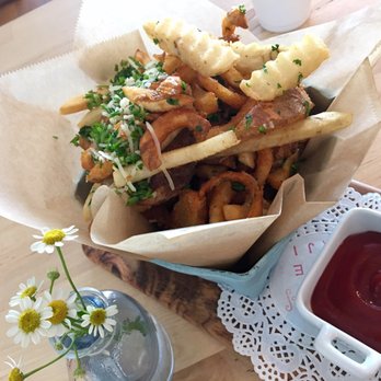 Cafe Maji - Truffle Parmesan fries - love that the fries are an assorted variety - Coffee & Tea Near Me - Artesia, California