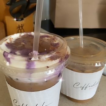 Coffeeholic House - Coffeeholic Dream with extra Ube (Left) and Vietnamese coffee (Right) - Coffee & Tea Near Me - Seattle, Washington Coffeeholic House - Coffeeholic Dream with extra Ube (Left) and Vietnamese coffee (Right) - Coffee & Tea Near Me - Seattle, Washington