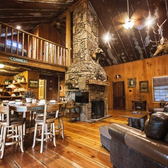 Bear Creek Log Cabins - Beautiful native rock fireplace at the Conner Homestead Cabin - Vacation Rentals Near Me - St. Joe, Arkansas