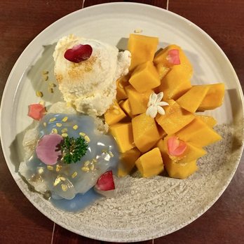 Krung Thep Thai Bistro - Trio Dessert - Mango Sticky Rice and Pineapple Coconut Ice Cream - Thai Near Me - Corona, California Krung Thep Thai Bistro - Trio Dessert - Mango Sticky Rice and Pineapple Coconut Ice Cream - Thai Near Me - Corona, California