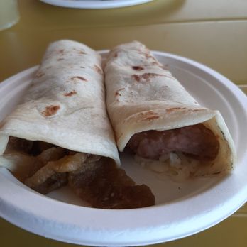 Testal Mexican Kitchen - Burrito de chicharrón [tomatillo chile verde braised pork rind] and a bean and cheese burrito. - Cocktail Bars Near Me - Phoenix, Arizona