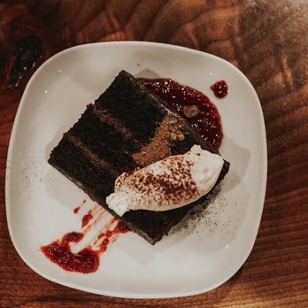 Block Restaurant - Chocolate cake with raspberry sauce - New American Near Me - Provo, Utah Block Restaurant - Chocolate cake with raspberry sauce - New American Near Me - Provo, Utah