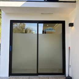Frosted privacy film on 8' x 8' Glass Doors to a shower with a view Frosted privacy film on 8' x 8' Glass Doors to a shower with a view